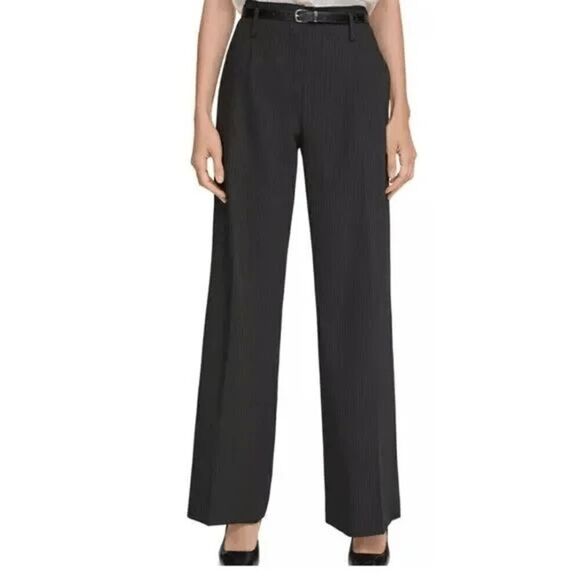 Calvin Klein Women's Pinstripe Wide-Leg Pants with Belt 12 - Picture 1 of 10